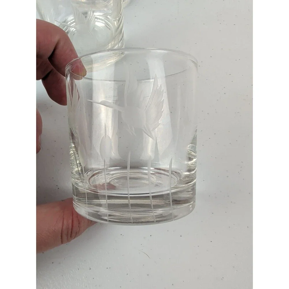 Lenox Lead Crystal Etched Old Fashion Rocks Glass Flying Goose *Rare* Vintage